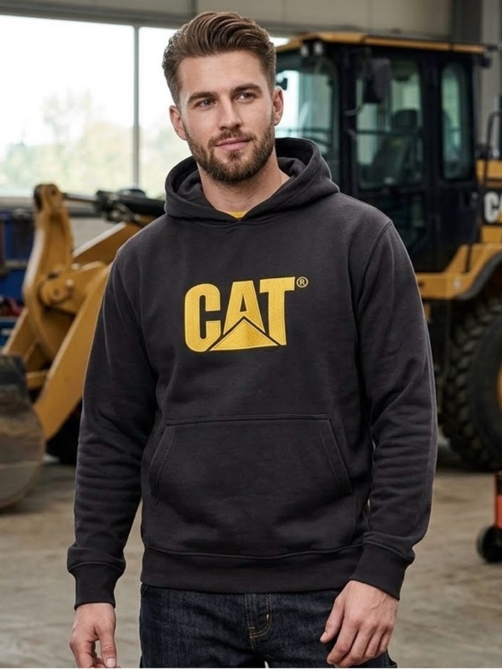 Caterpillar Child's Yellow Trademark Logo Black Pullover Hoodie size 14/16 L
